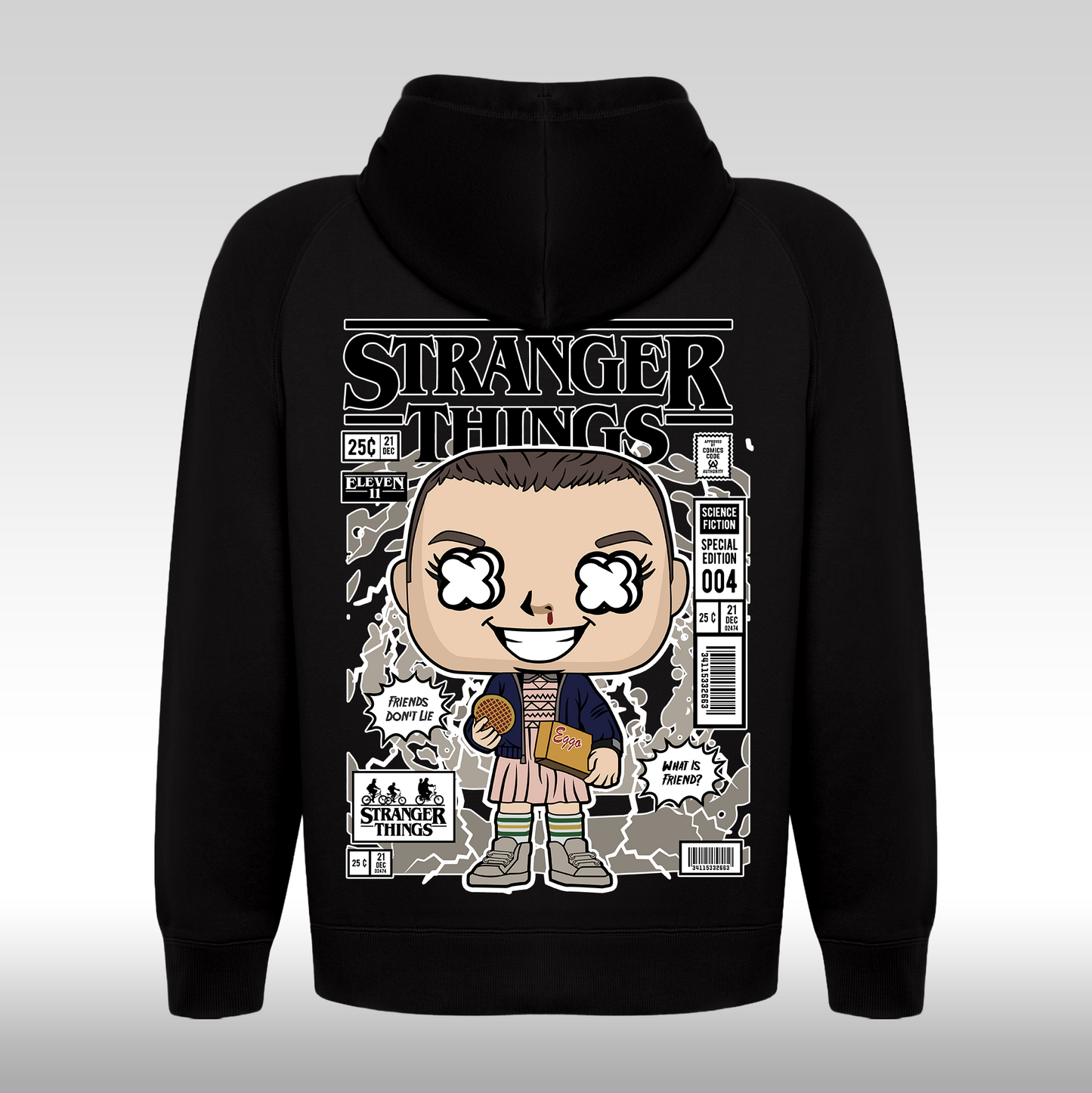 Hanorac negru personalizat spate urban "Stranger Things" streetwear