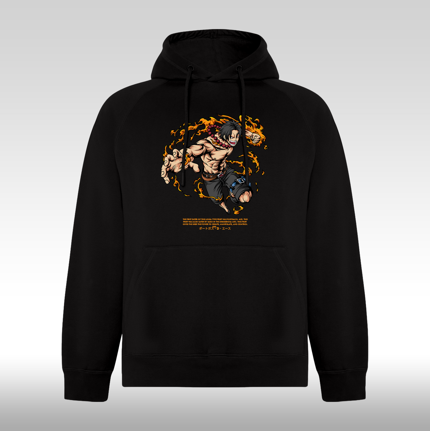 Hanorac negru personalizat anime "Portgas D. Ace" streetwear
