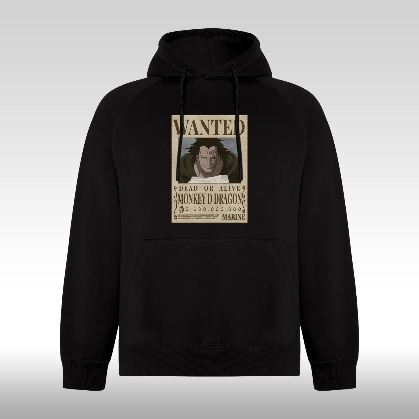 Hanorac negru personalizat urban "WANTED : Monkey D Dragon" streetwear
