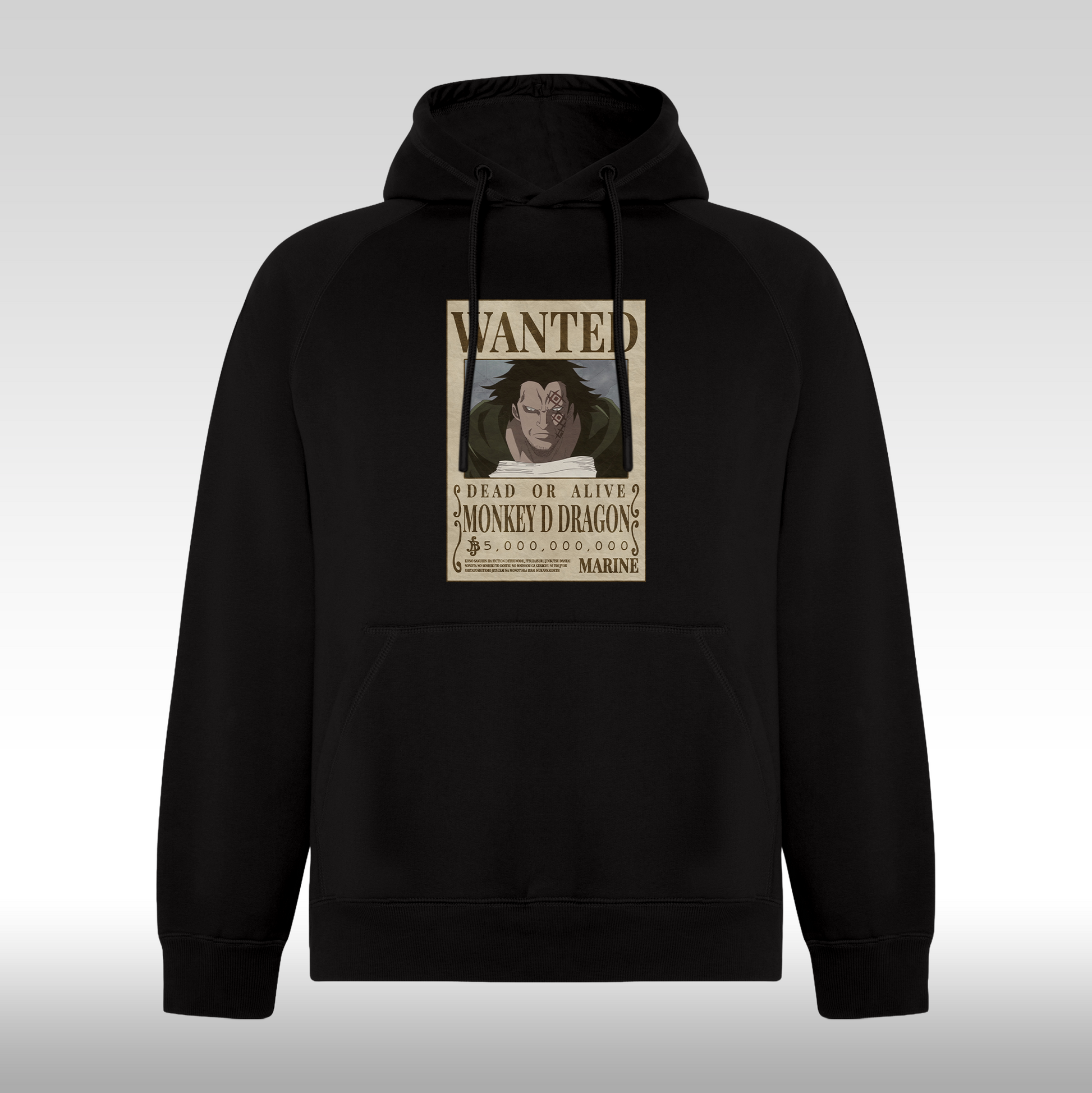 Hanorac negru personalizat urban "WANTED : Monkey D Dragon" streetwear
