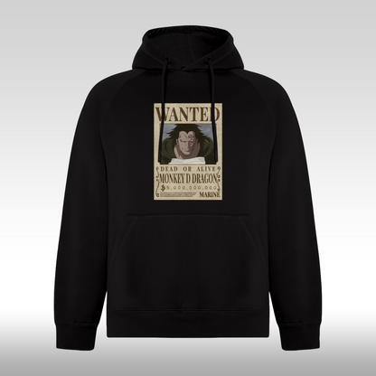 Hanorac negru personalizat urban "WANTED : Monkey D Dragon" streetwear
