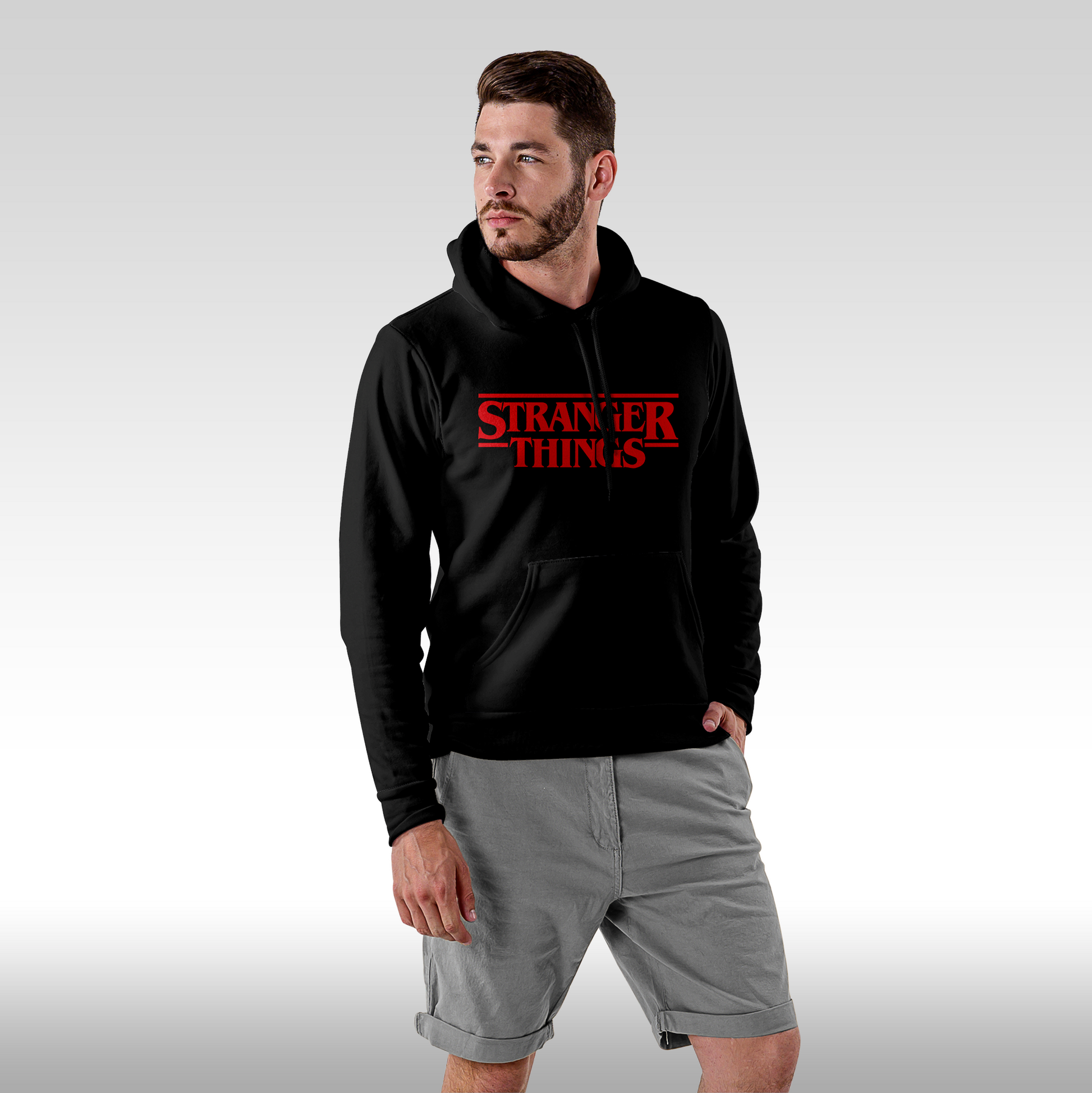 Hanorac negru personalizat fata barbat urban "Stranger Things" streetwear