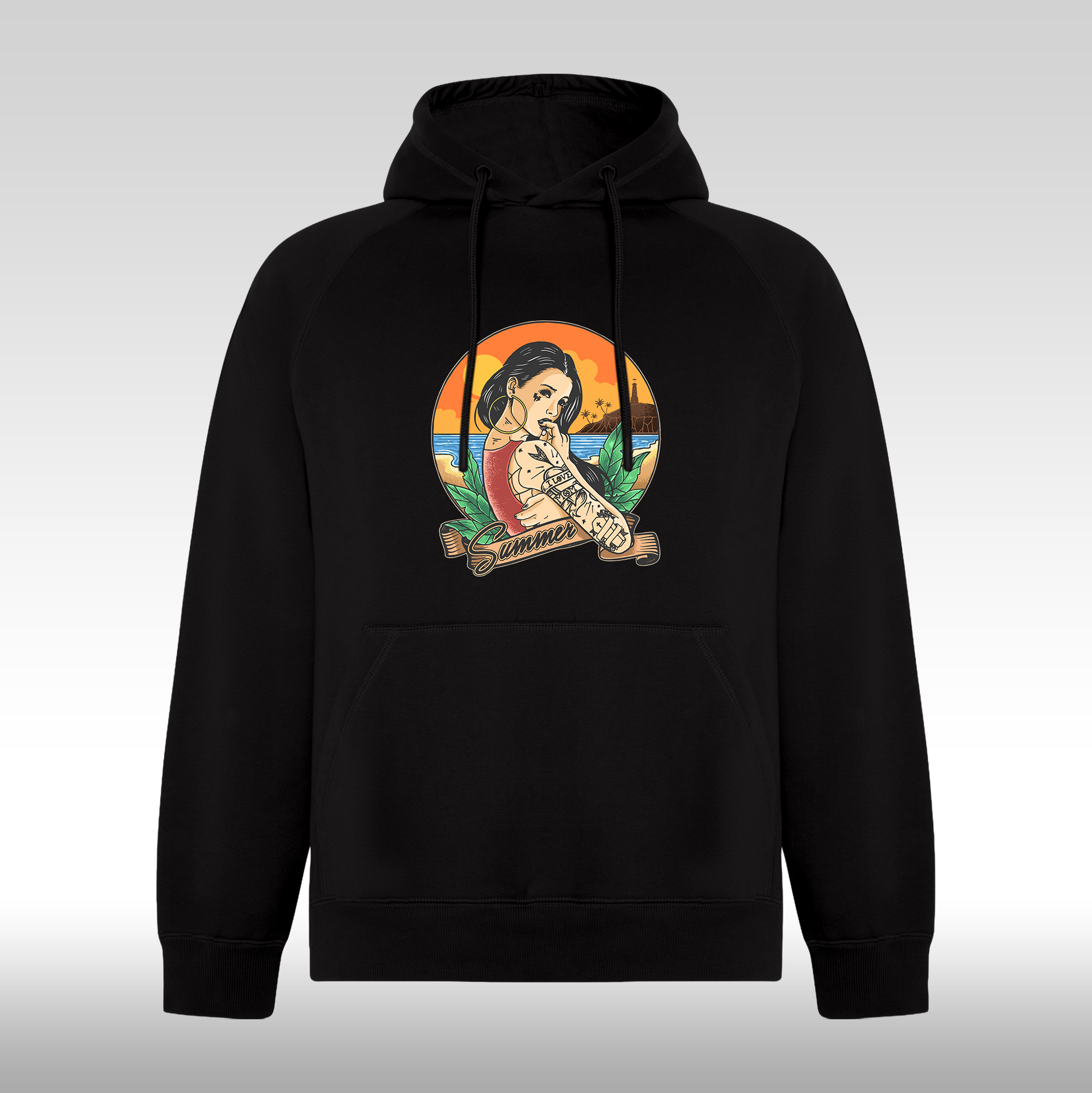 Hanorac negru personalizat urban "Summer Tattoo Girl" streetwear
