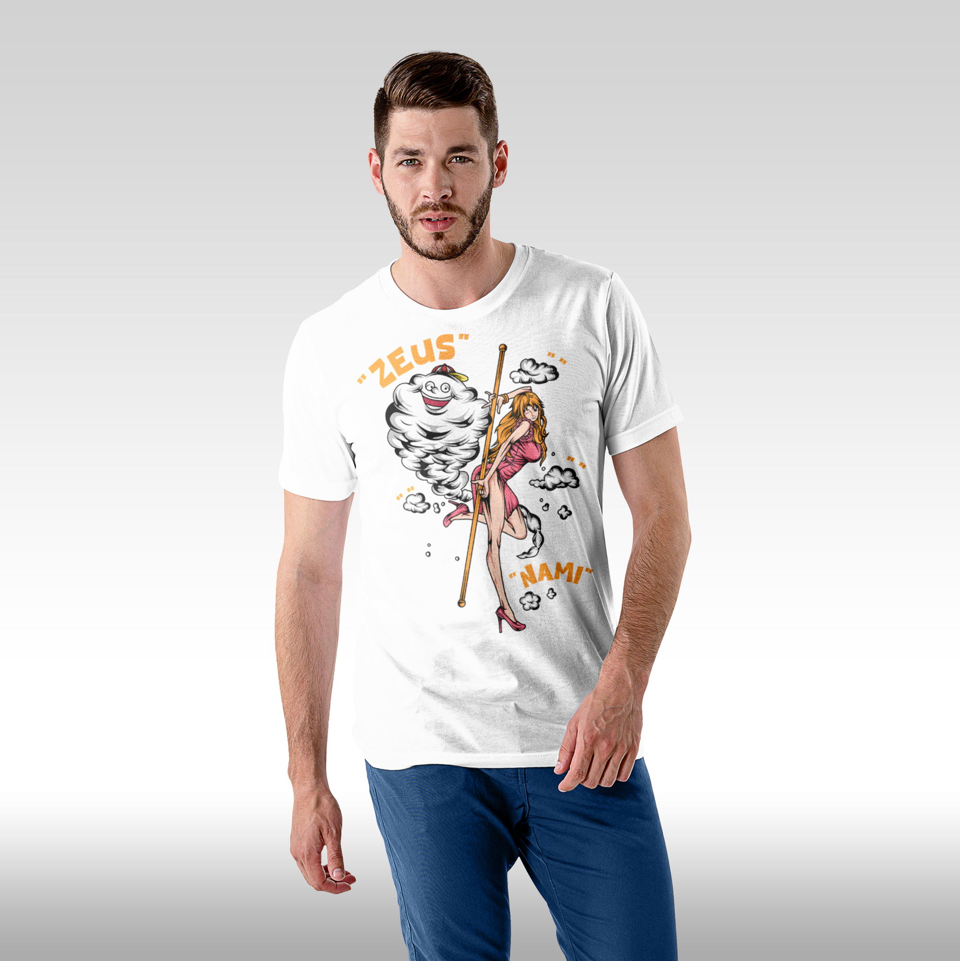 Tricou Alb personalizat bumbac Fata Barbat anime "One Piece Nami" streetwear
