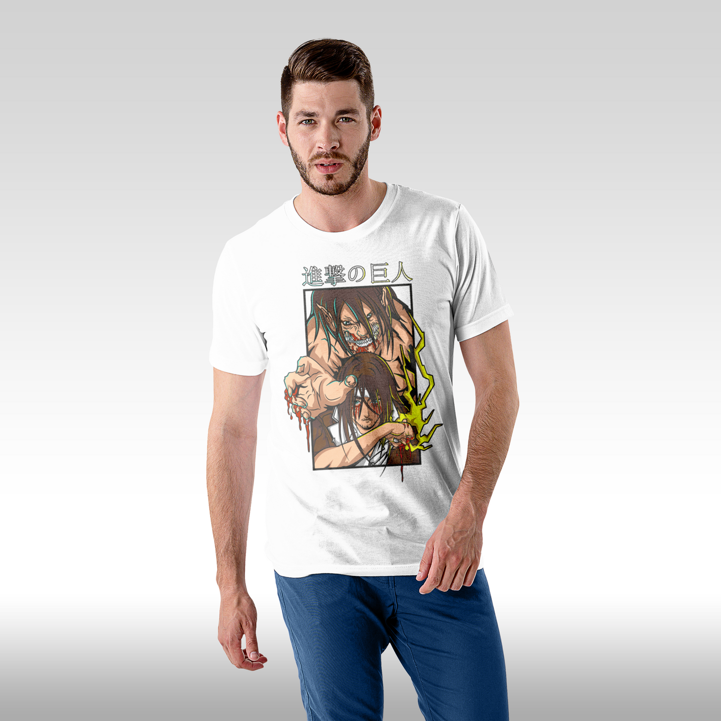 Tricou Alb personalizat bumbac Fata barbat anime "Attack On Titan: Eren" streetwear
