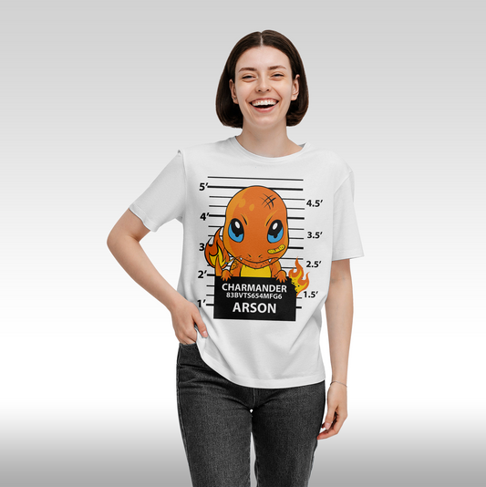 Tricou Alb personalizat bumbac Fata Dama anime "Pokemon: Charmander" streetwear
