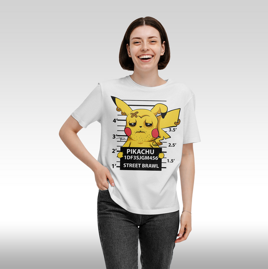Tricou Alb personalizat bumbac Fata Dama anime "Pokemon Pikachu Street Brawl" streetwear

