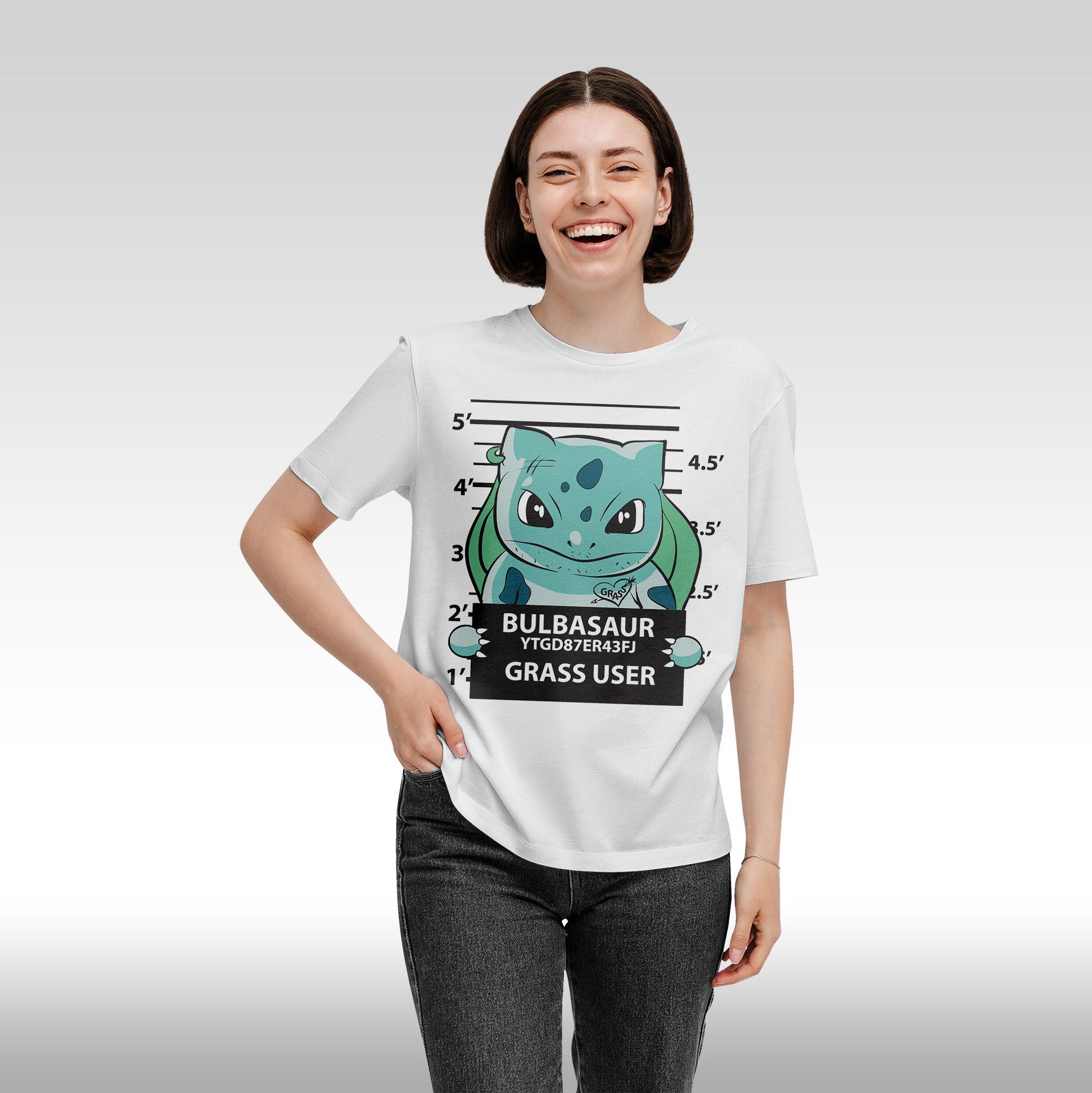Tricou Alb personalizat bumbac Fata Dama anime "Pokemon Bulbasaur" streetwear
