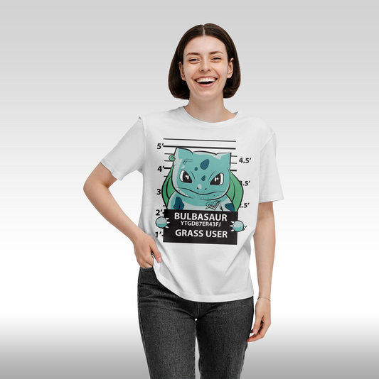 Tricou Alb personalizat bumbac Fata Dama anime "Pokemon Bulbasaur" streetwear

