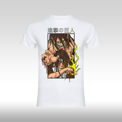 Tricou Alb personalizat bumbac anime "Attack On Titan: Eren" streetwear
