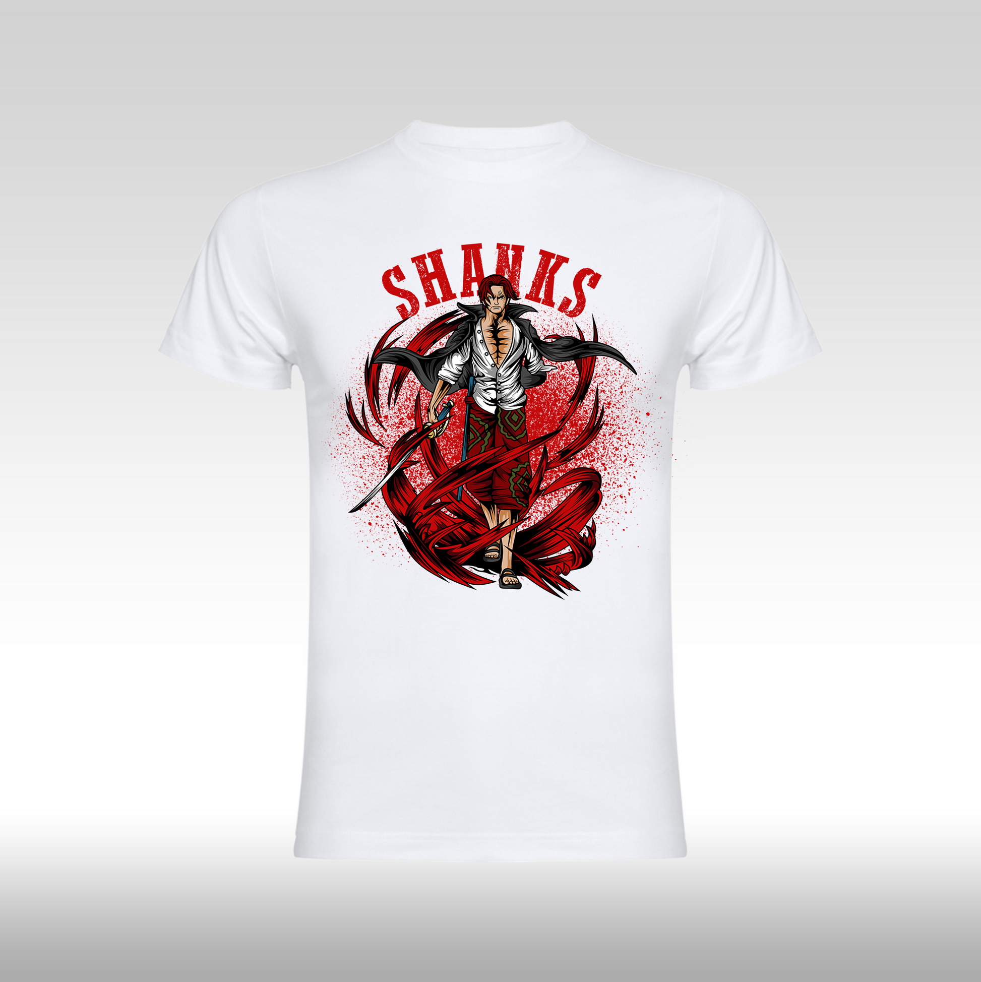 Tricou Alb personalizat bumbac anime "One Piece Shanks" streetwear
