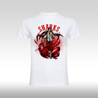 Tricou Alb personalizat bumbac anime "One Piece Shanks" streetwear
