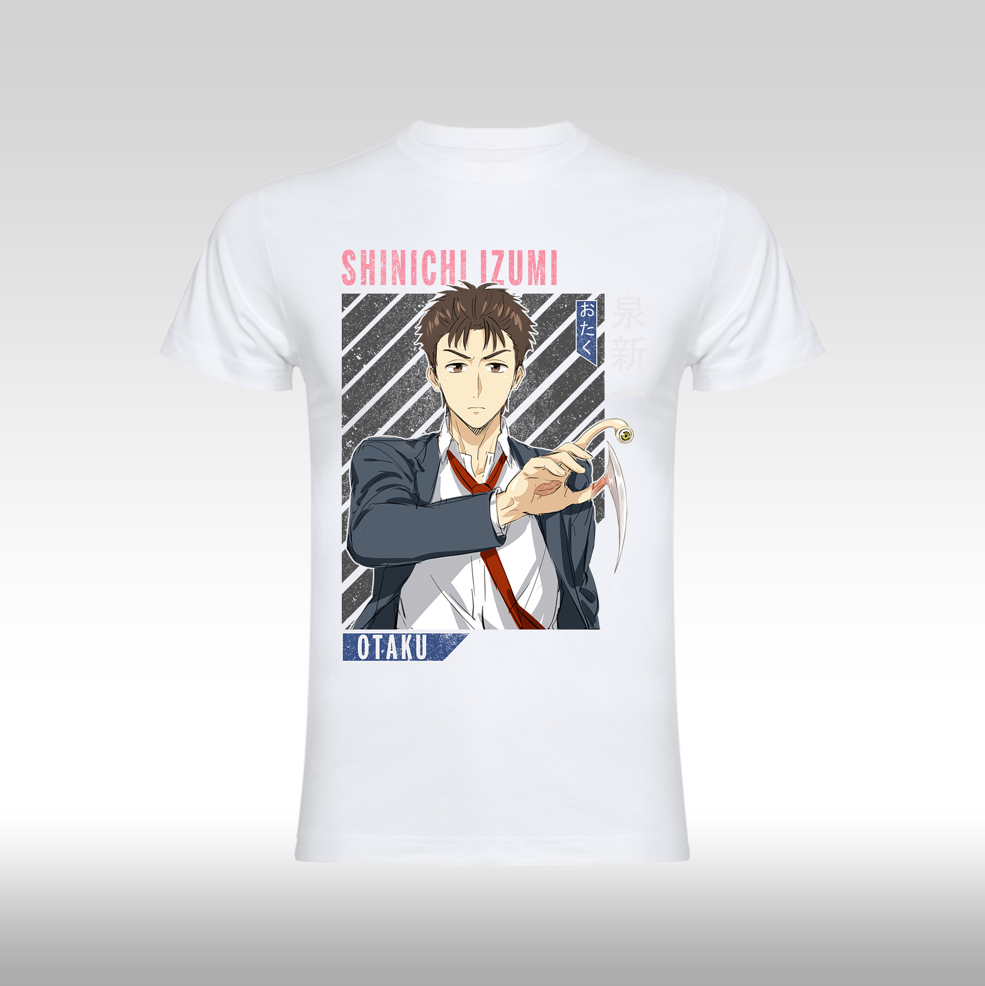 Tricou Alb personalizat bumbac anime "Shinichi Izumi Parasyte" streetwear
