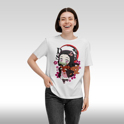 Tricou Alb personalizat bumbac Fata Dama anime "Demon Slayer: Kamado Nezuko" streetwear
