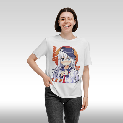 Tricou Alb personalizat bumbac Fata dama anime "Hibiki" streetwear
