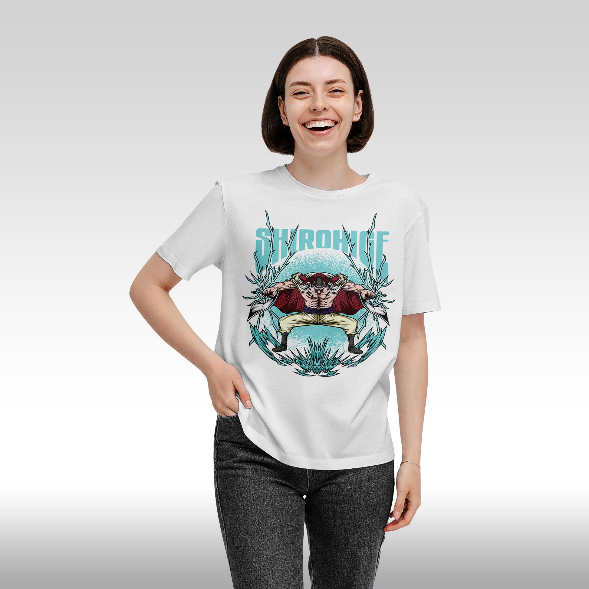 Tricou Alb personalizat bumbac Fata dama anime "One Piece: Shirohige" streetwear
