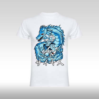 Tricou Alb personalizat bumbac anime "Goku Power Dragon" streetwear
