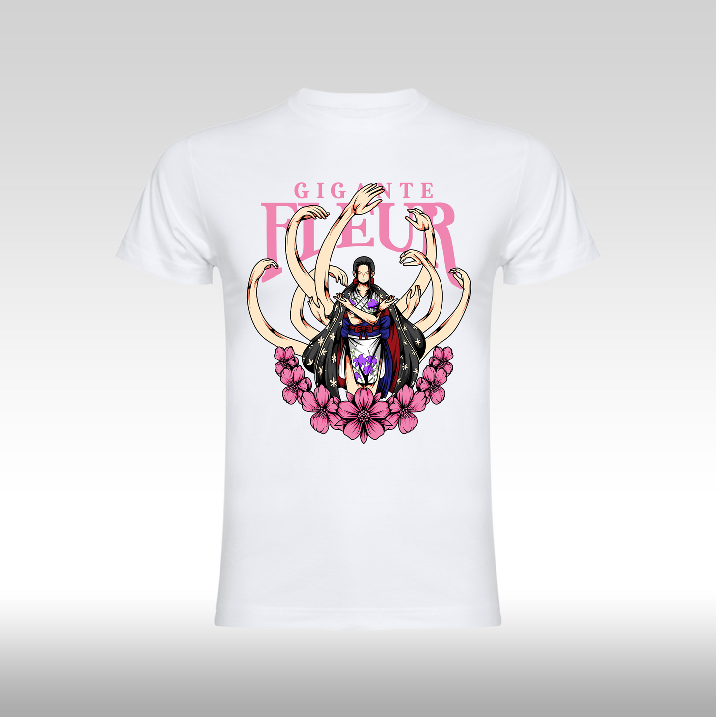 Tricou Alb personalizat bumbac anime One Piece Nico Robin Gigante Fleur streetwear