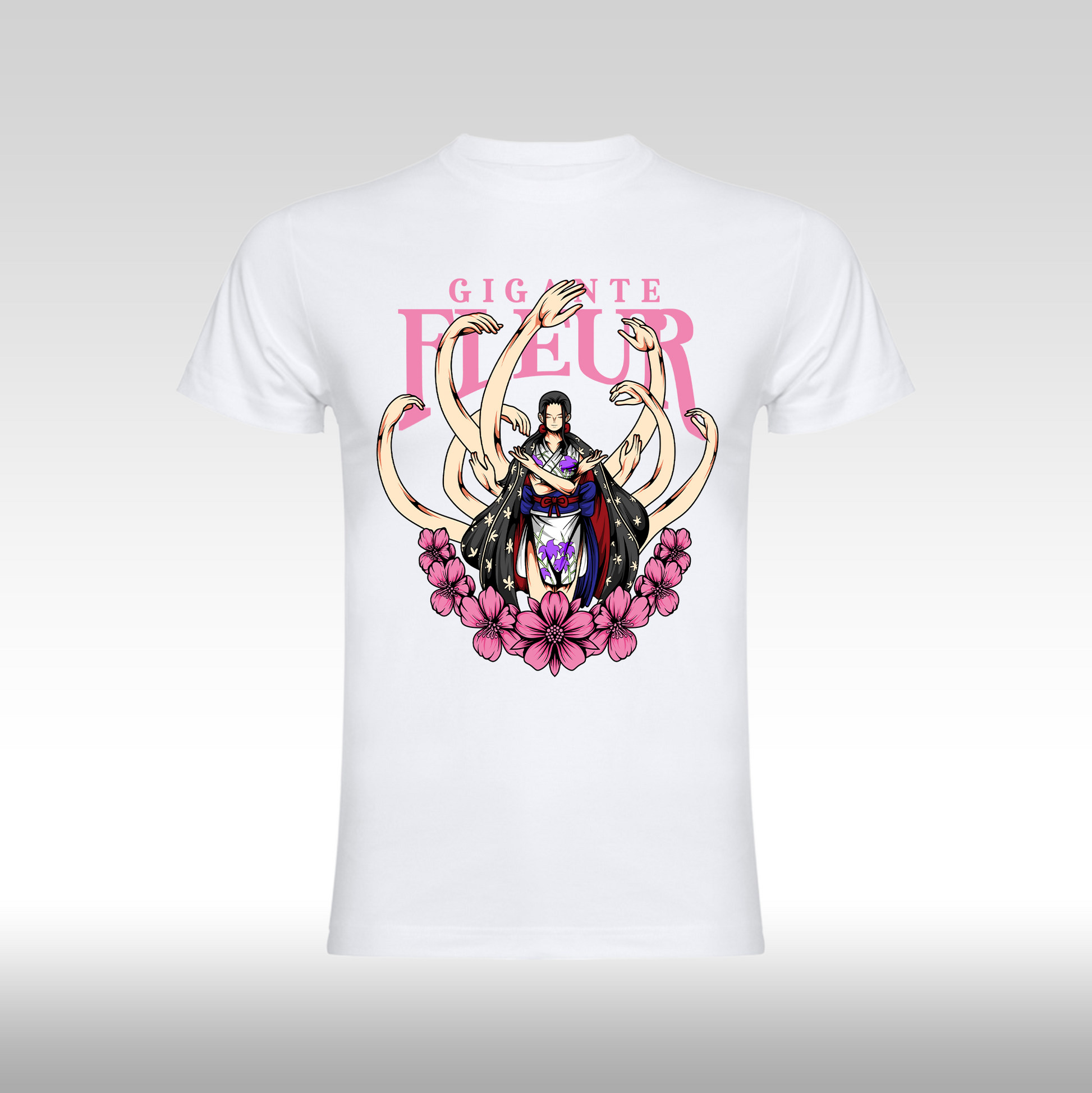Tricou Alb personalizat bumbac anime One Piece Nico Robin Gigante Fleur streetwear