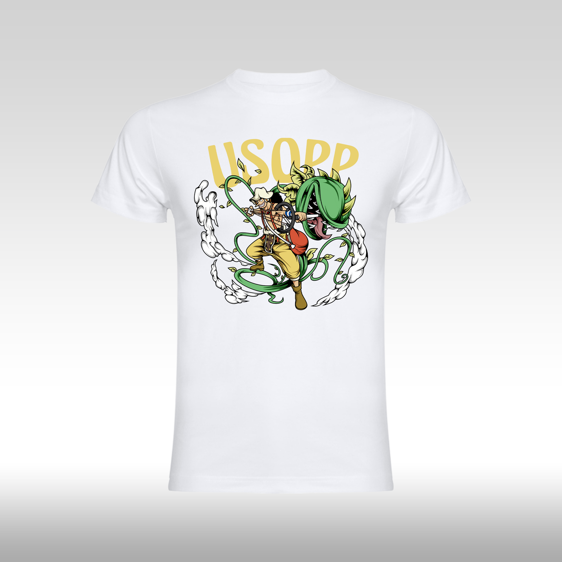 Tricou Alb personalizat bumbac anime "One Piece Usopp streetwear