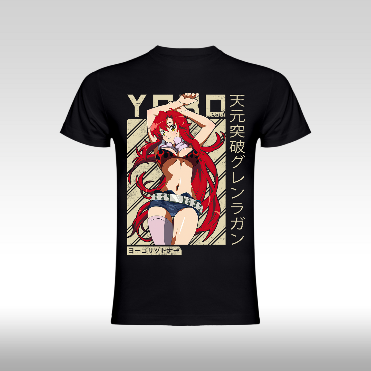 Tricou negru personalizat anime cu Yoko Littner din Gurren Lagann, din bumbac 100%, stil streetwear