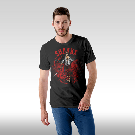 Tricou Negru personalizat bumbac Fata Barbat anime "One Piece Shanks" streetwear