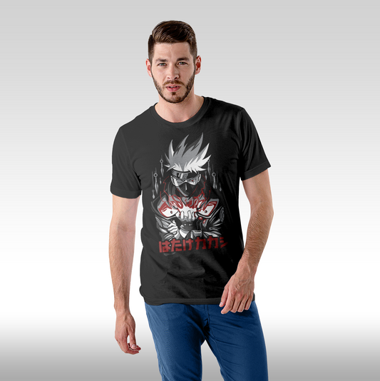 Tricou Negru personalizat bumbac Fata Barbat anime "Naruto: Kakashi" streetwear
