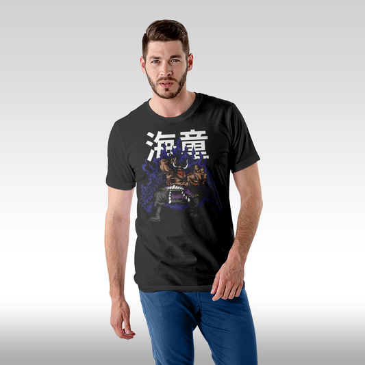 Tricou Negru personalizat bumbac Fata Barbat anime "One Piece Kaido" streetwear
