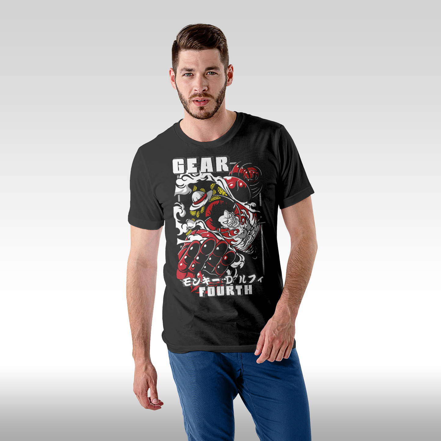 Tricou Negru personalizat bumbac Fata Barbat anime "One Piece Luffy Gear 4" streetwear
