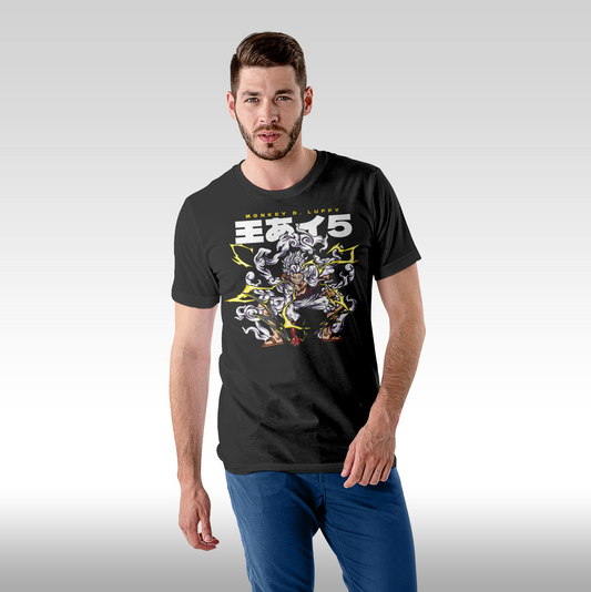 Tricou Negru personalizat bumbac Fata Barbat anime "One Piece Monkey D. Luffy Gear 5" streetwear

