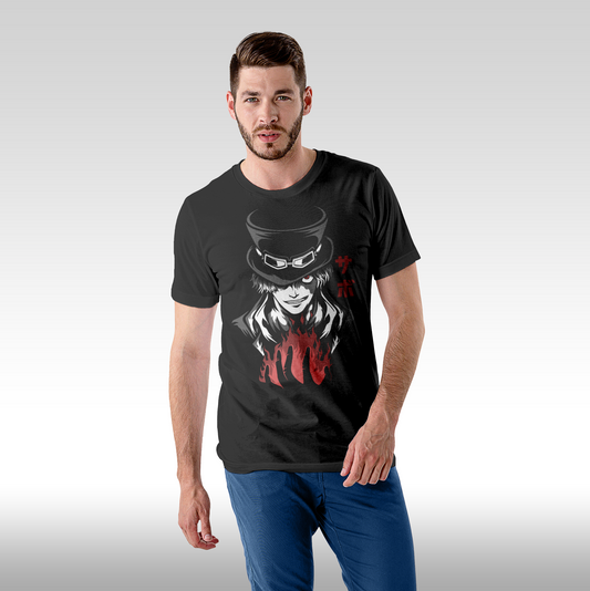 Tricou Negru personalizat bumbac Fata Barbat anime "One Piece Sabo" streetwear
