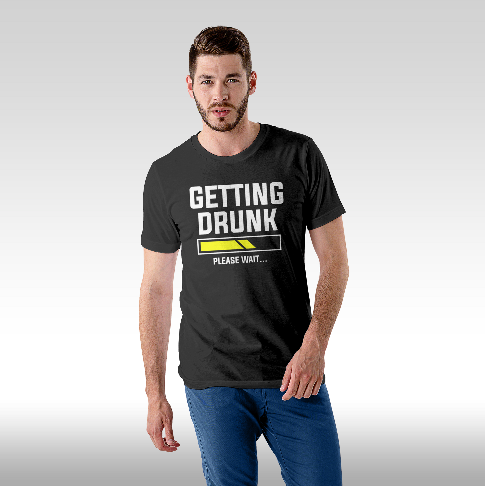 Tricou Negru personalizat bumbac Fata barbat amuzant "Getting Drunk" streetwear
