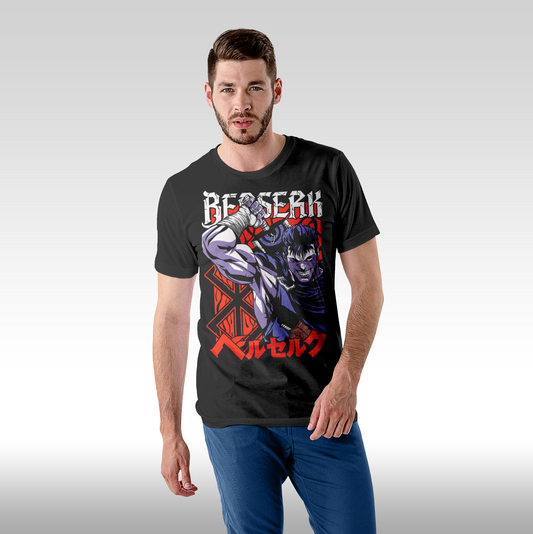 Tricou Negru personalizat bumbac Fata barbat anime "Berserk: Guts" streetwear
