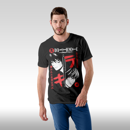 Tricou Negru personalizat bumbac Fata Barbat anime "Death Note: Light Yagami, L" streetwear
