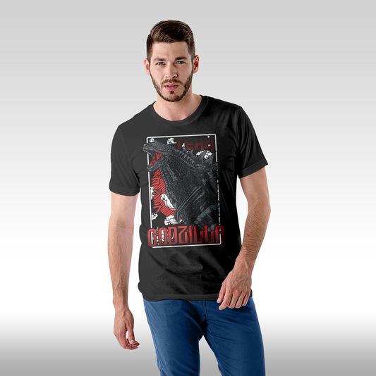 Tricou Negru personalizat bumbac Fata Barbat anime "Godzilla" streetwear
