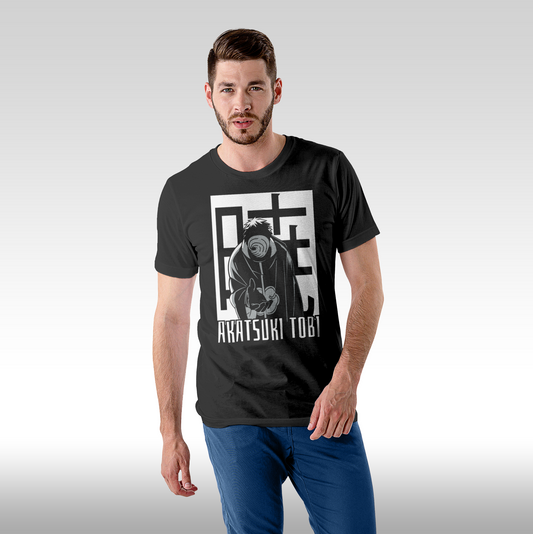 Tricou Negru personalizat bumbac Fata barbat anime "Naruto: Akatsuki Tobi" streetwear
