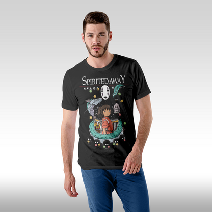 Tricou Negru personalizat bumbac Fata barbat anime "Spirited Away" streetwear
