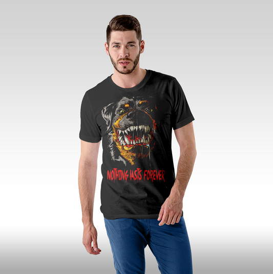 Tricou Negru personalizat bumbac Fata barbat caine "rotweiller" streetwear
