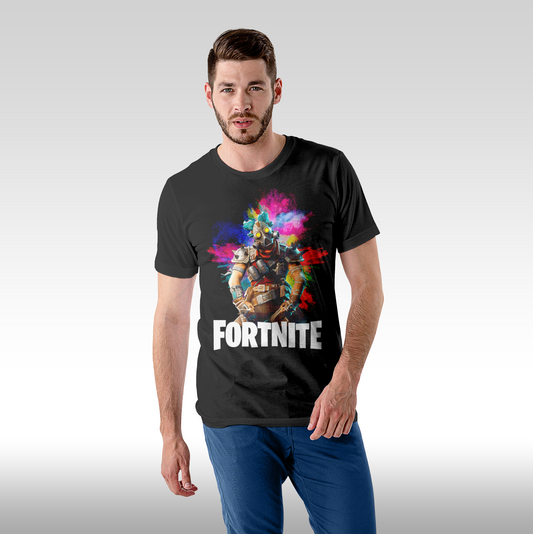 Tricou Negru personalizat bumbac Fata barbat gaming "Fortnite Ruckus" streetwear
