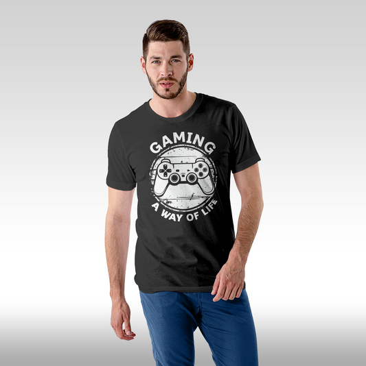 Tricou Negru personalizat bumbac Fata barbat gaming "Gaming a Way of Life" streetwear
