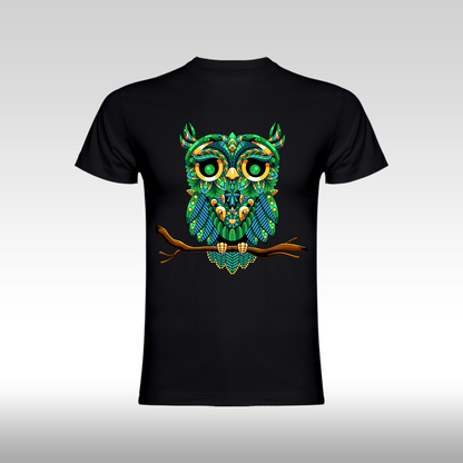 Tricou Negru personalizat bumbac Fata Dama bufnita "Emerald Owl" streetwear
