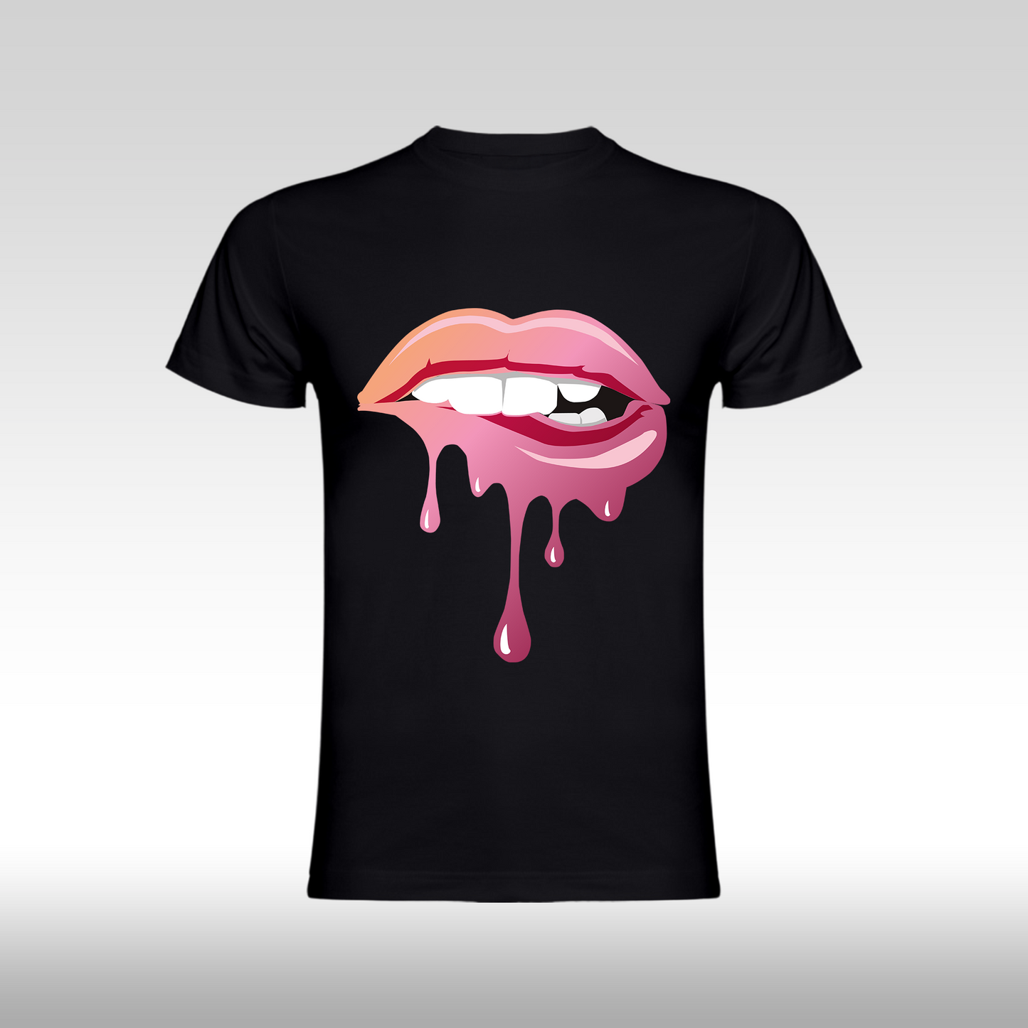 Tricou Negru personalizat bumbac Fata Dama buze "Melting Lips" streetwear
