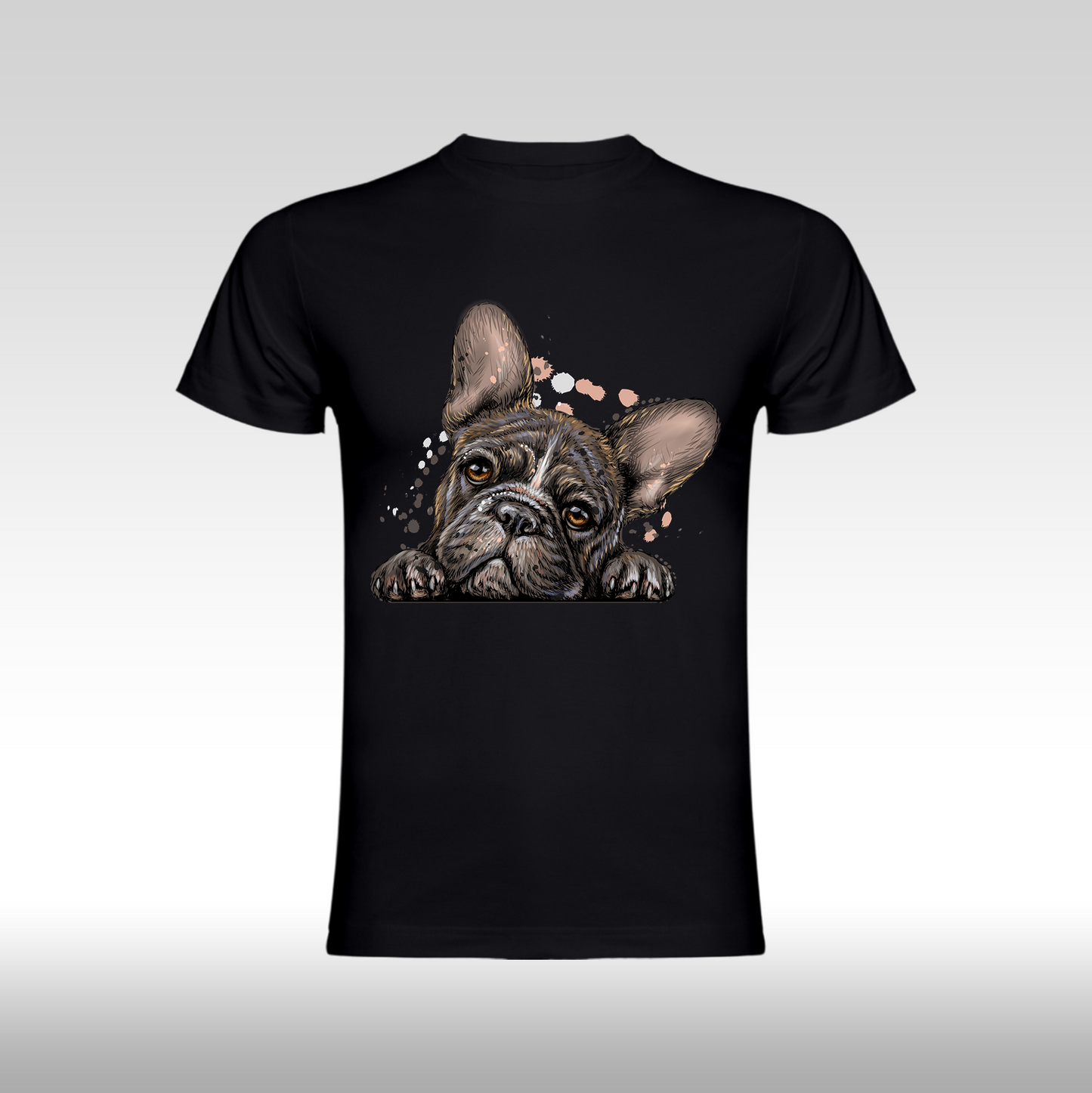 Tricou Negru personalizat bumbac Fata Dama catel "French Bulldog" streetwear
