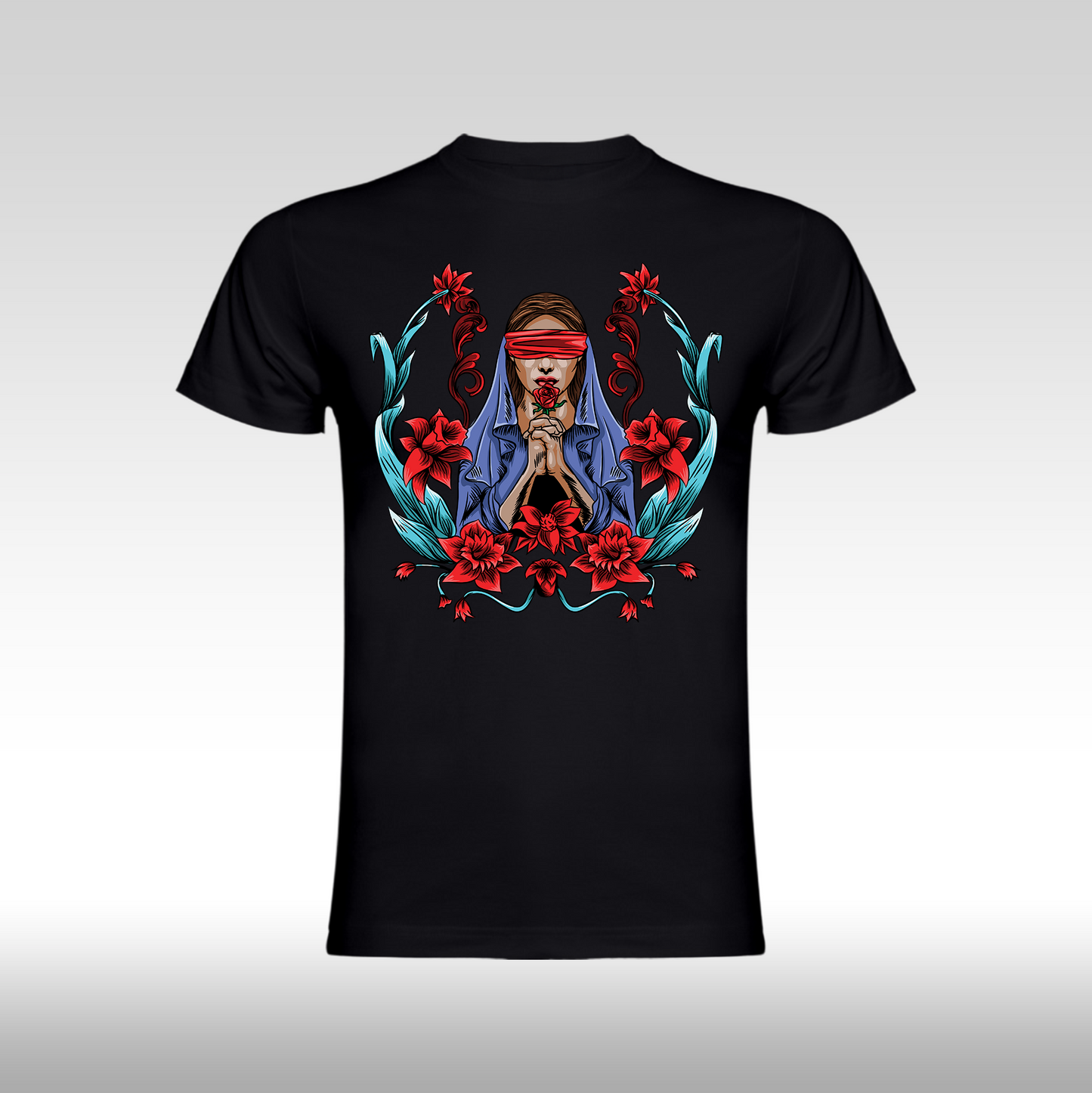 Tricou Negru personalizat bumbac Fata Dama credinta "Red Faith" streetwear

