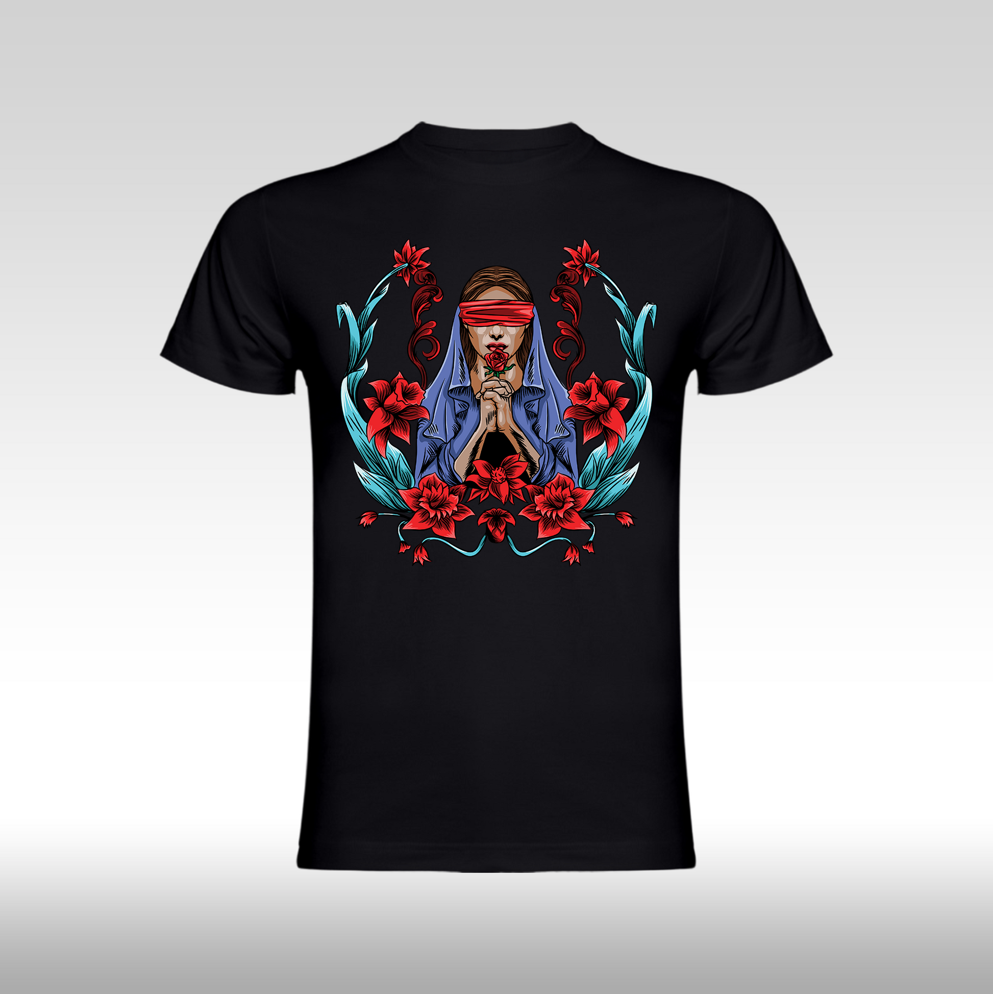 Tricou Negru personalizat bumbac Fata Dama credinta "Red Faith" streetwear
