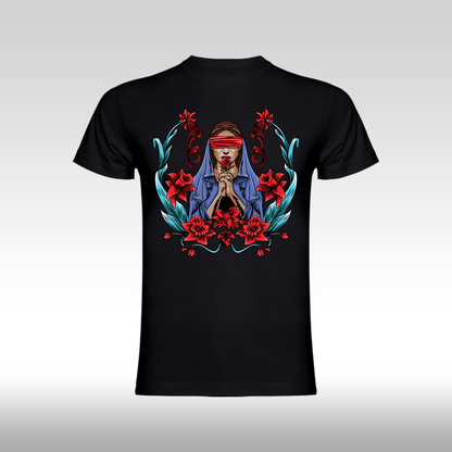Tricou Negru personalizat bumbac Fata Dama credinta "Red Faith" streetwear
