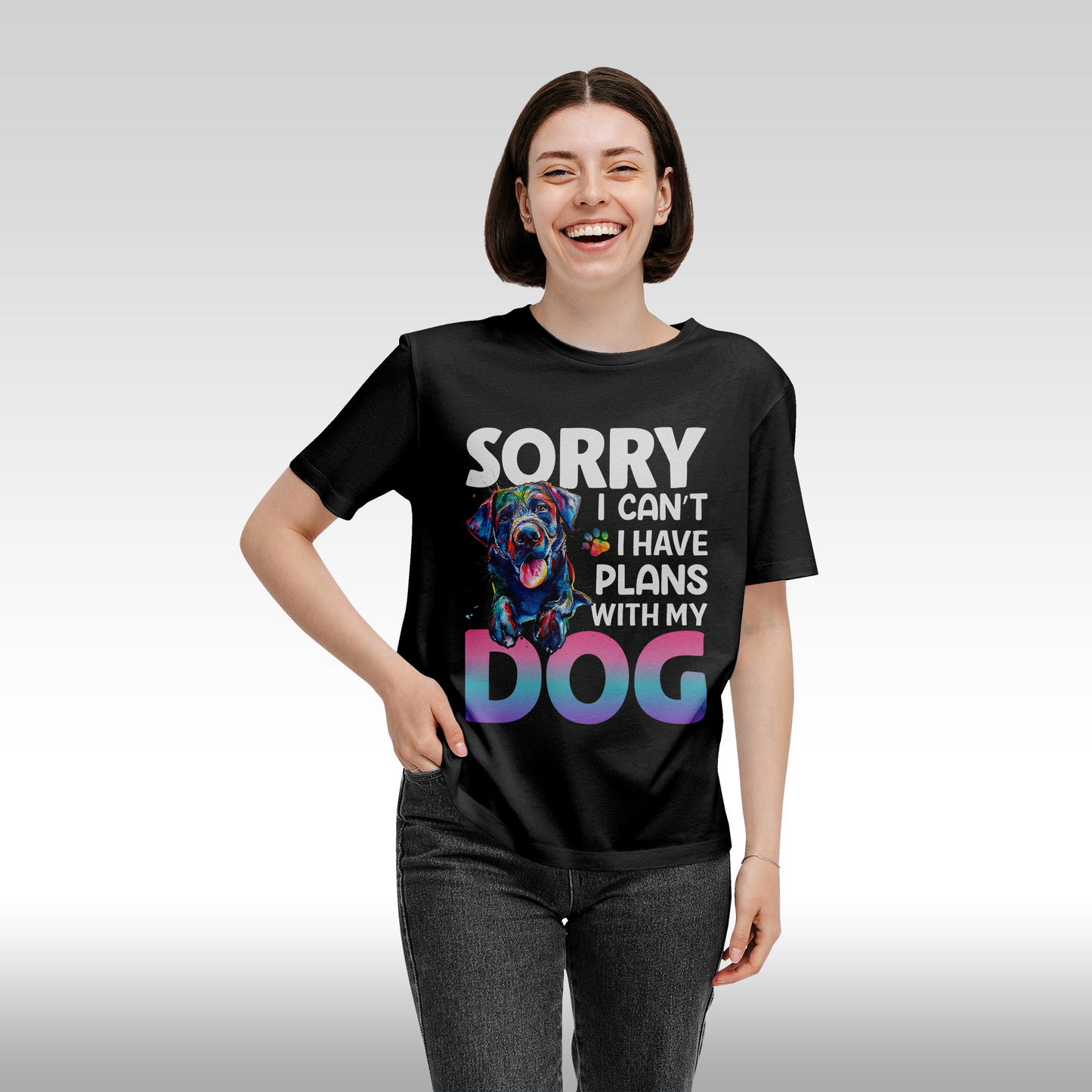 Tricou Negru personalizat bumbac Fata Dama amuzant "Sorry I can't I have Plans Whit My Dog" streetwear
