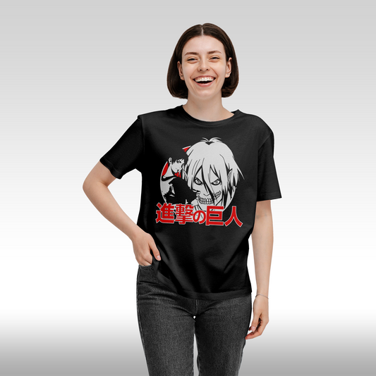 Tricou Negru personalizat bumbac Fata Dama anime "Attack On Titan: Annie Leonhart" streetwear
