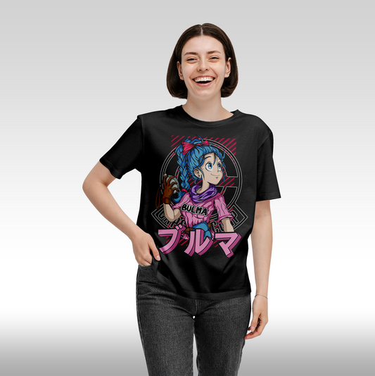 Tricou Negru personalizat bumbac Fata Dama anime "Bulma" streetwear
