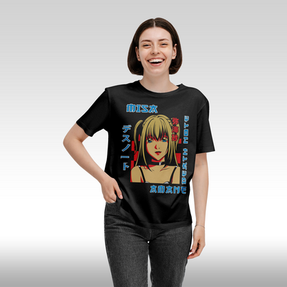 Tricou Negru personalizat bumbac Fata Dama anime "Death Note: Misa" streetwear
